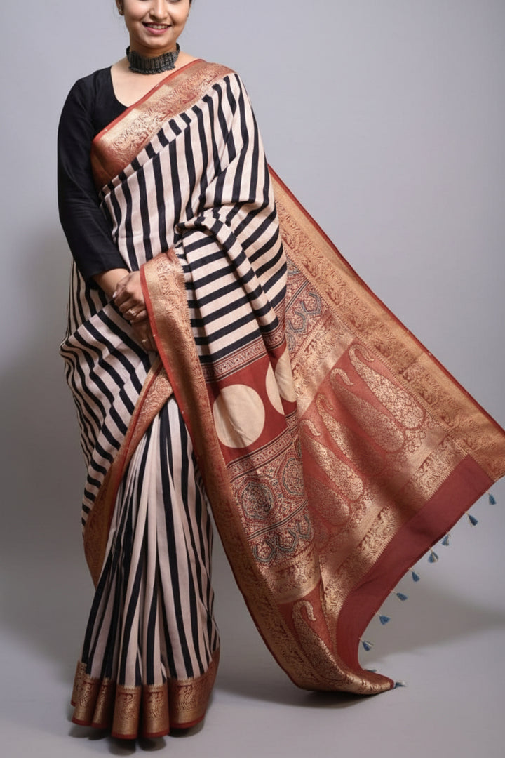 Own Your Aura Ajrakh Dola Silk Saree