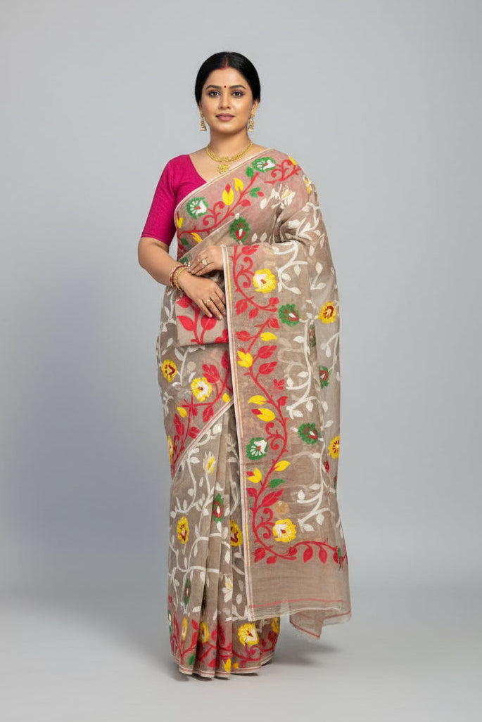 Neel Megh Dhakai Jamdani Saree