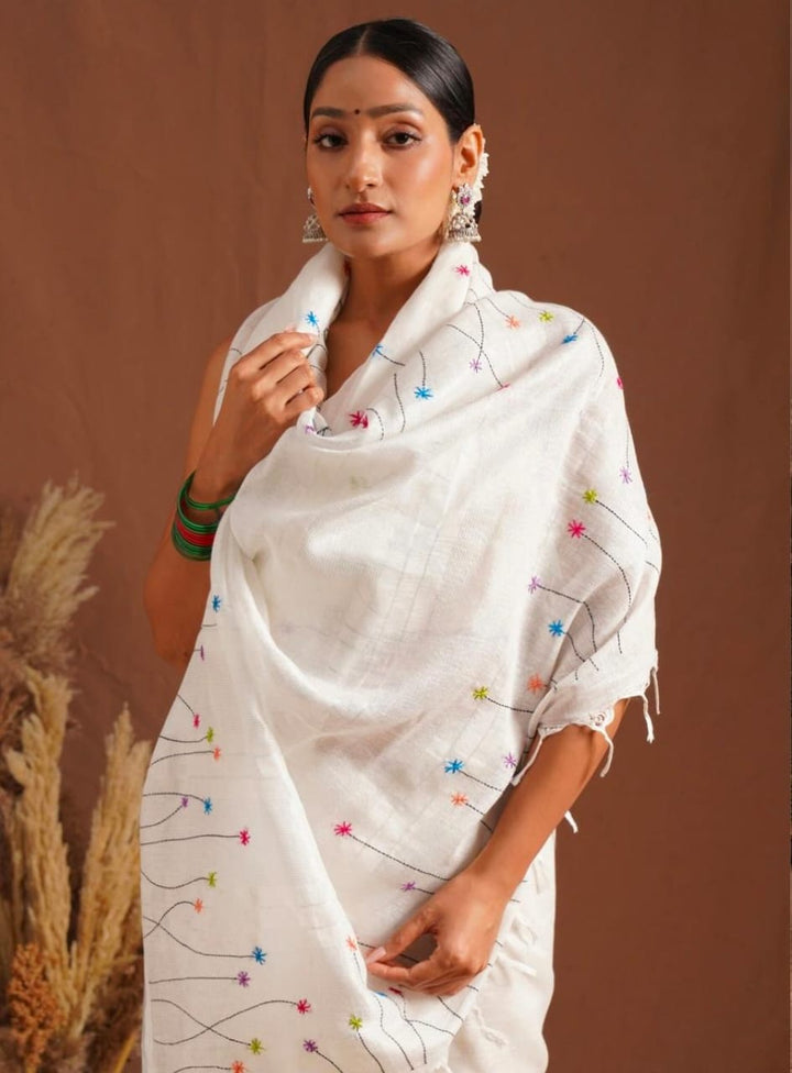 White Linen Saree