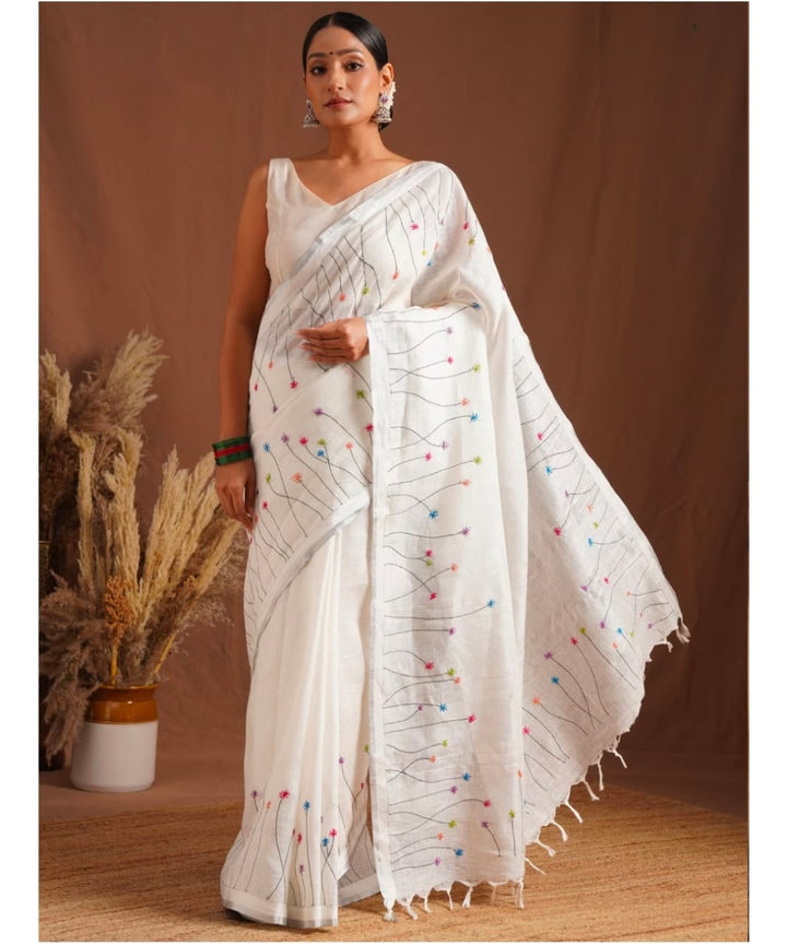 White Linen Saree