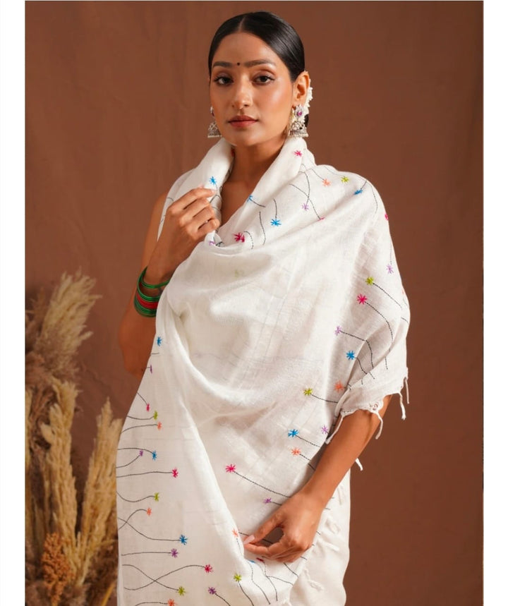 White Linen Saree