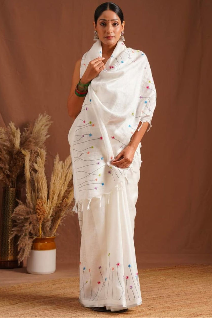 White Linen Saree