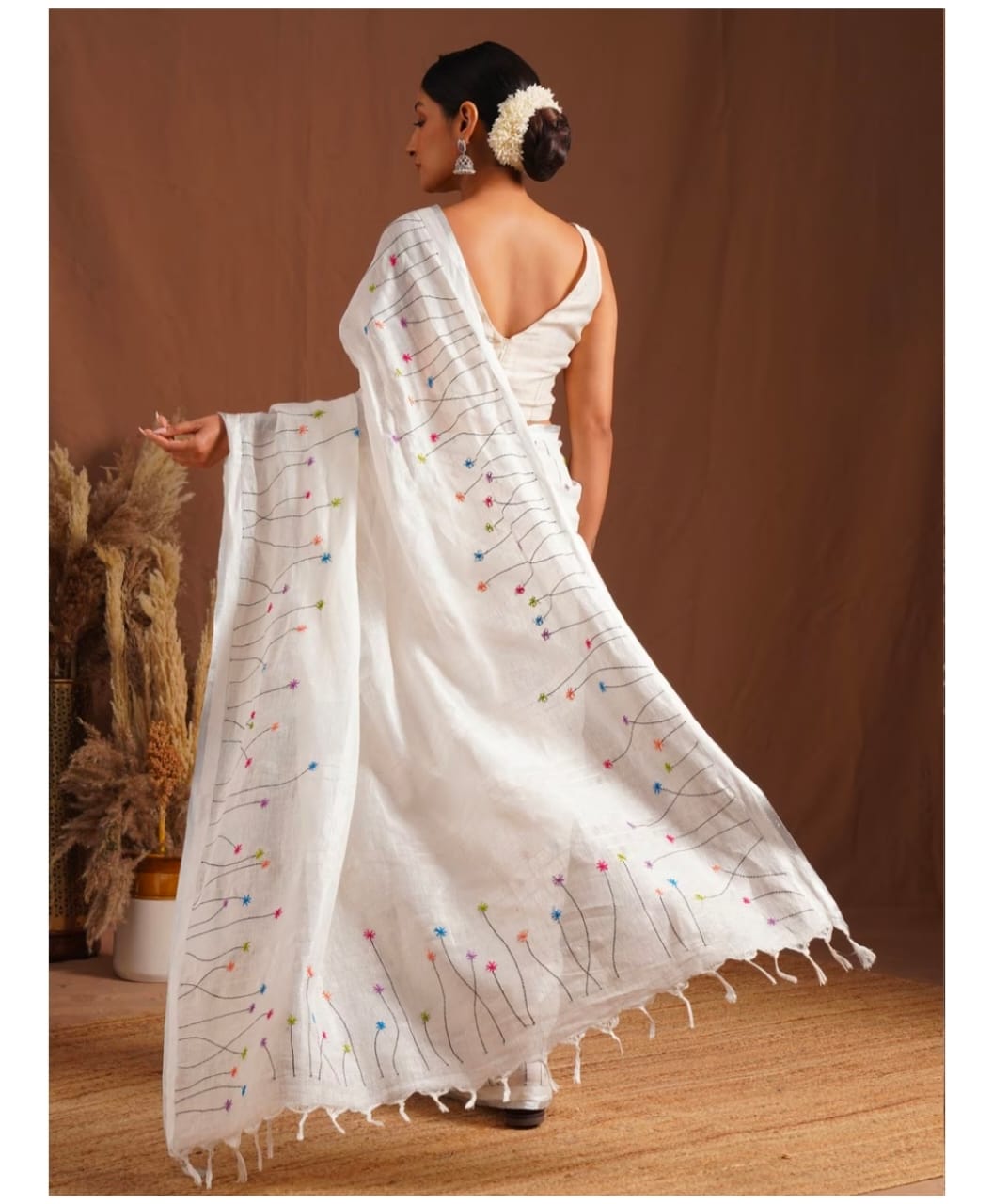 White Linen Saree