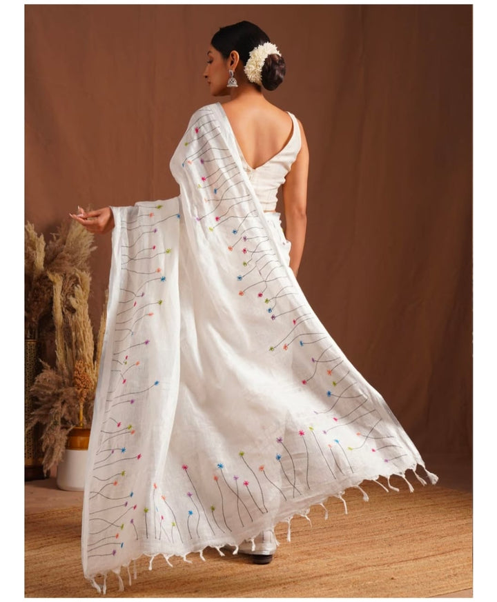 White Linen Saree