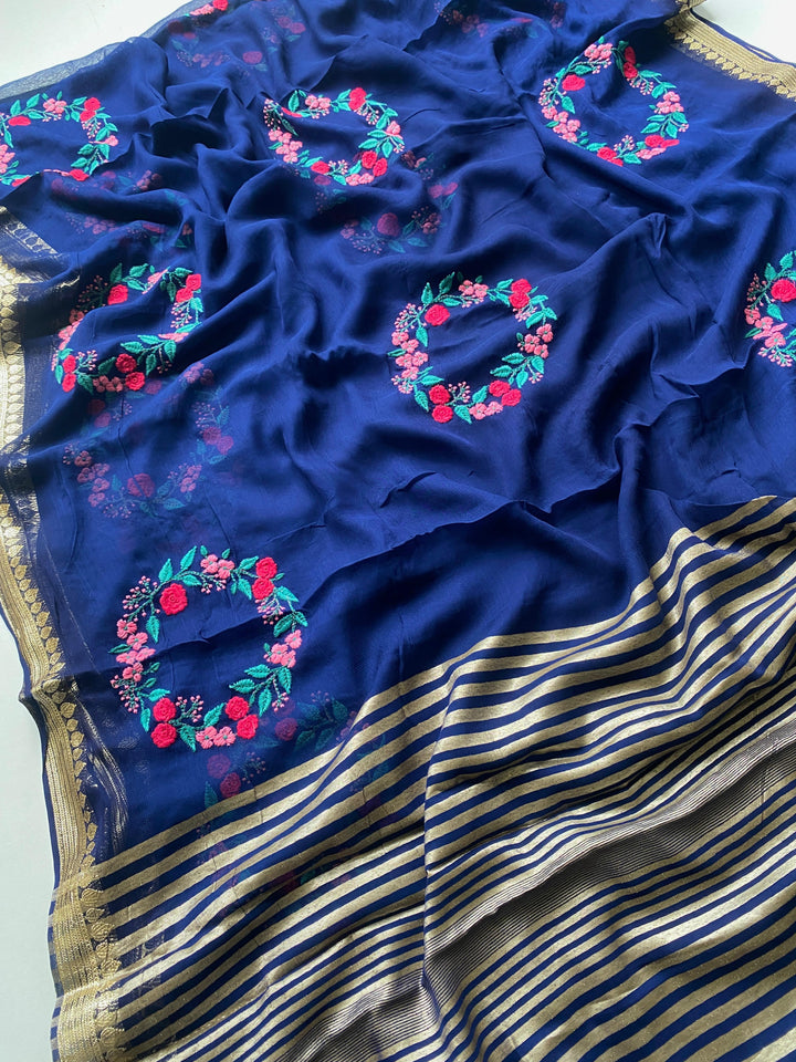 Royal Ink Georgette Silk Saree