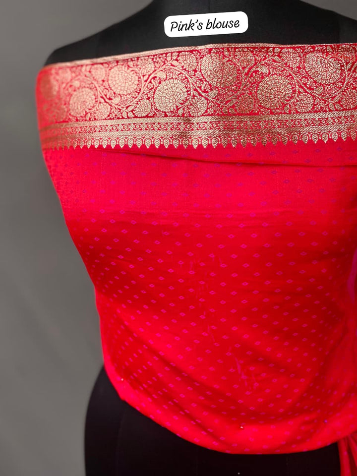 In Red Banarasi Mushru Satin Silk Saree