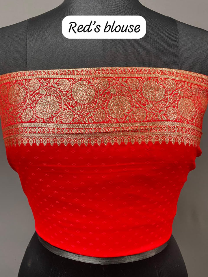 In Red Banarasi Mushru Satin Silk Saree