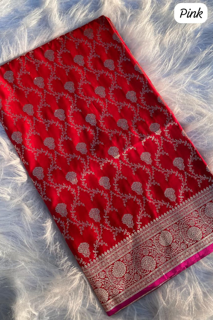 In Pink Banarasi Mushru Satin Silk Saree