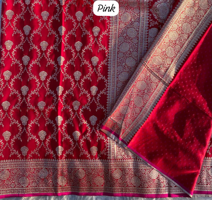 In Pink Banarasi Mushru Satin Silk Saree