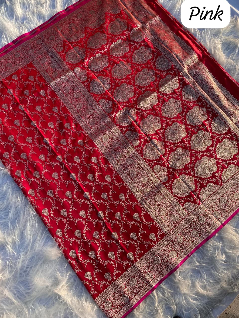 In Pink Banarasi Mushru Satin Silk Saree