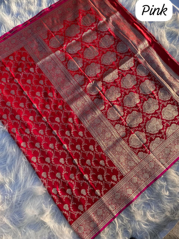 In Pink Banarasi Mushru Satin Silk Saree