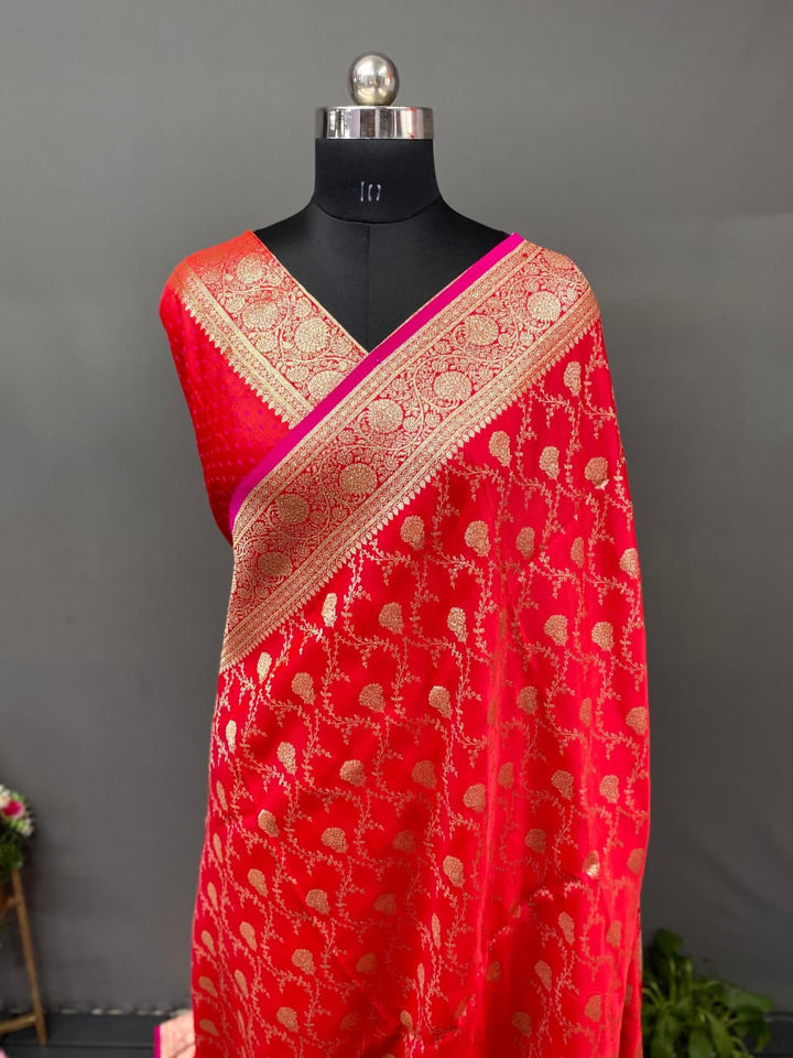 In Pink Banarasi Mushru Satin Silk Saree