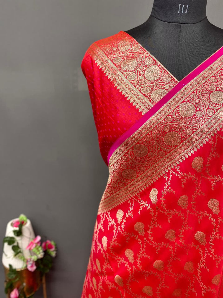 In Pink Banarasi Mushru Satin Silk Saree