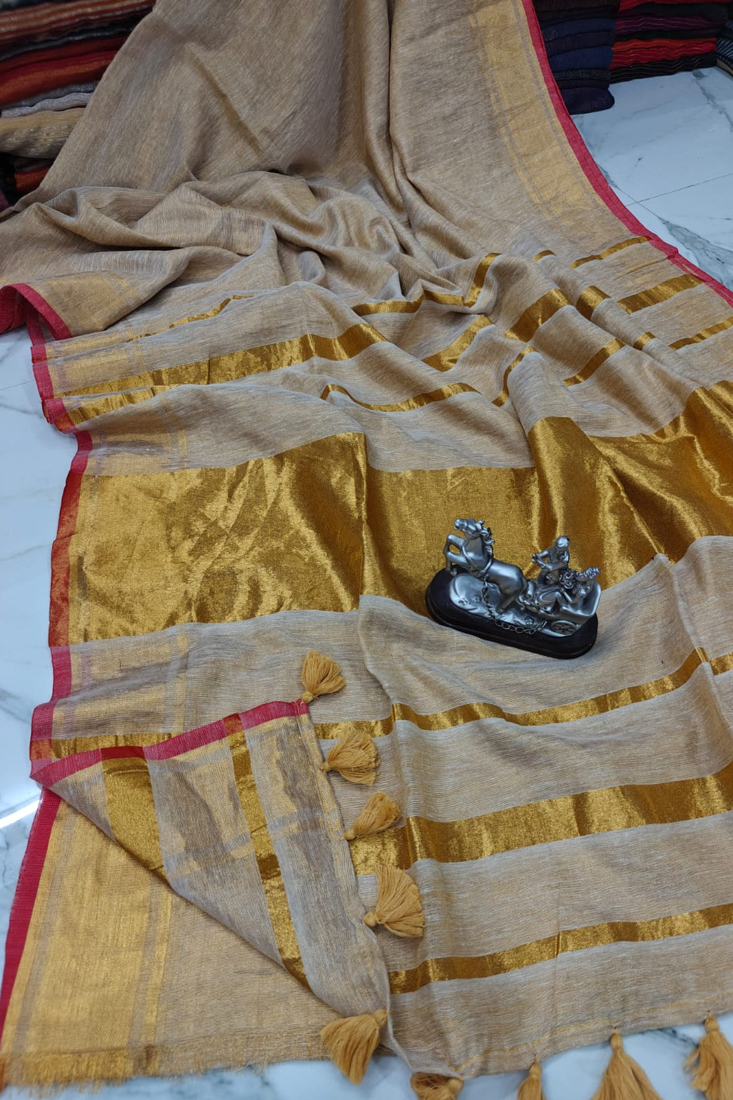 NeelDana Crush Tissue Linen Saree