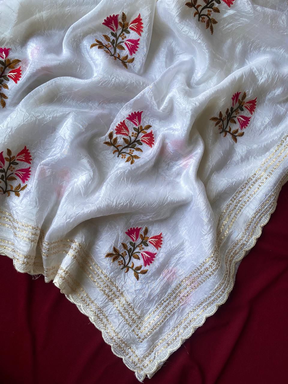 Dust of Grace Crush Organza White Saree