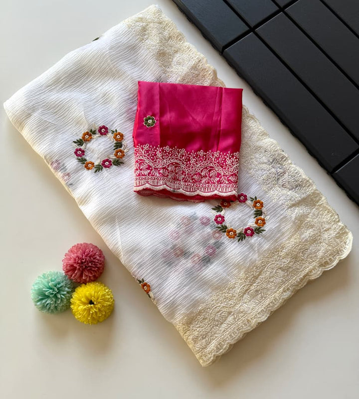 Sugary Swirl Crush Chiffon Georgette Saree