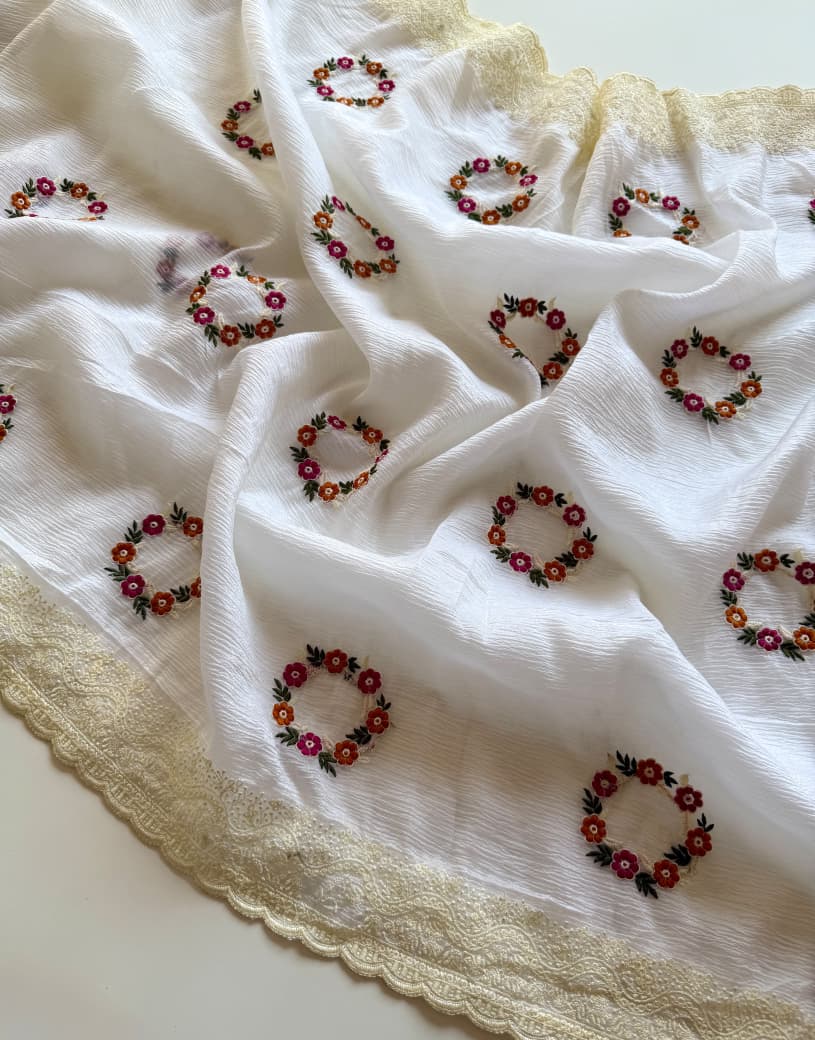 Sugary Swirl Crush Chiffon Georgette Saree