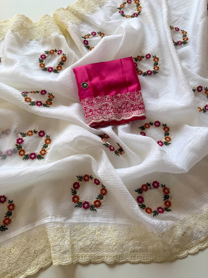 Sugary Swirl Crush Chiffon Georgette Saree