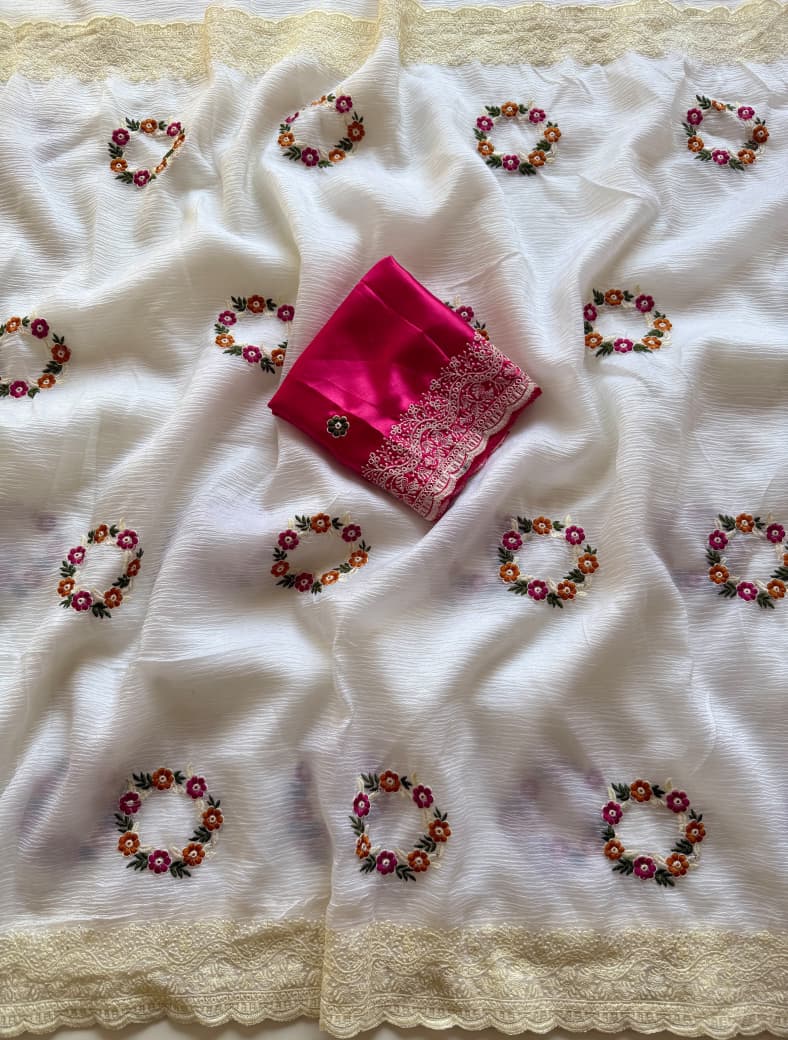 Sugary Swirl Crush Chiffon Georgette Saree