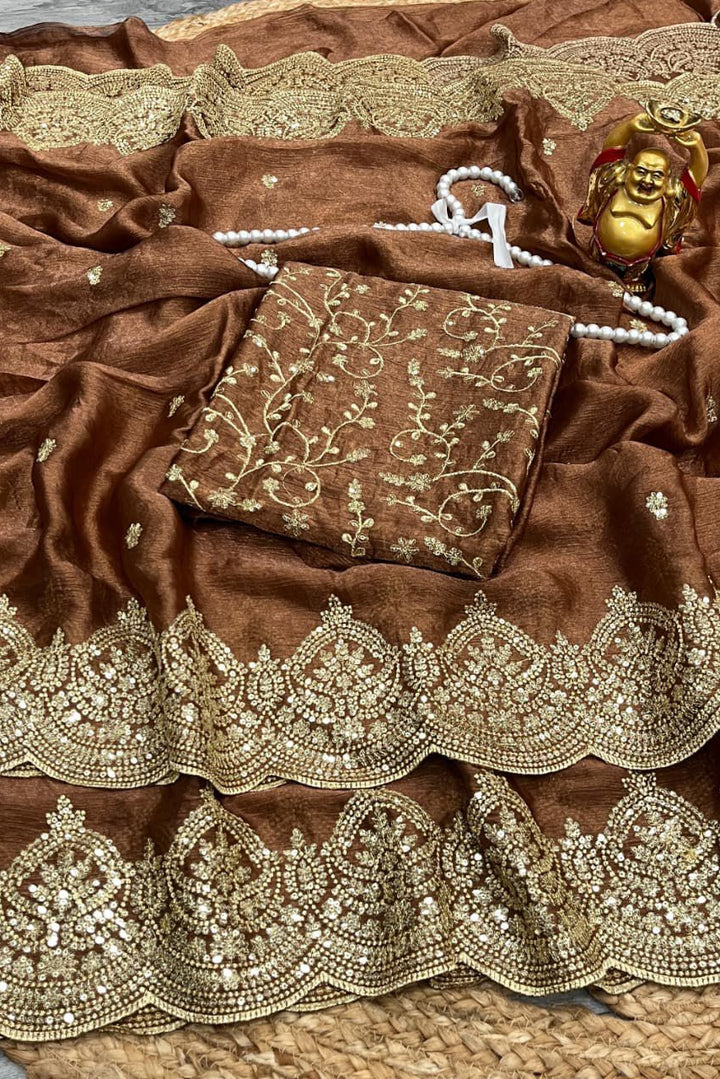 Melodic Toffee Fancy Chiffon Saree