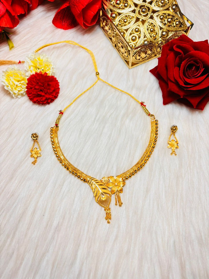Feathered Bloom- Gold Plated Necklace Set