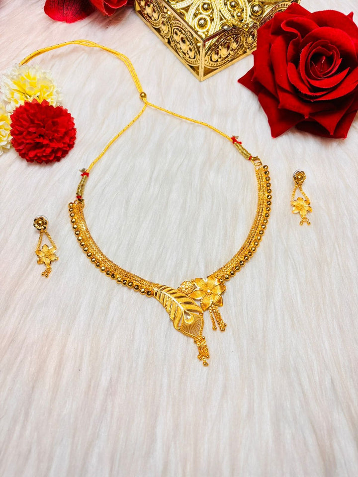 Feathered Bloom- Gold Plated Necklace Set