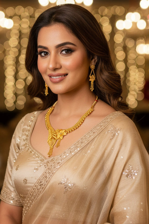 Feathered Bloom- Gold Plated Necklace Set