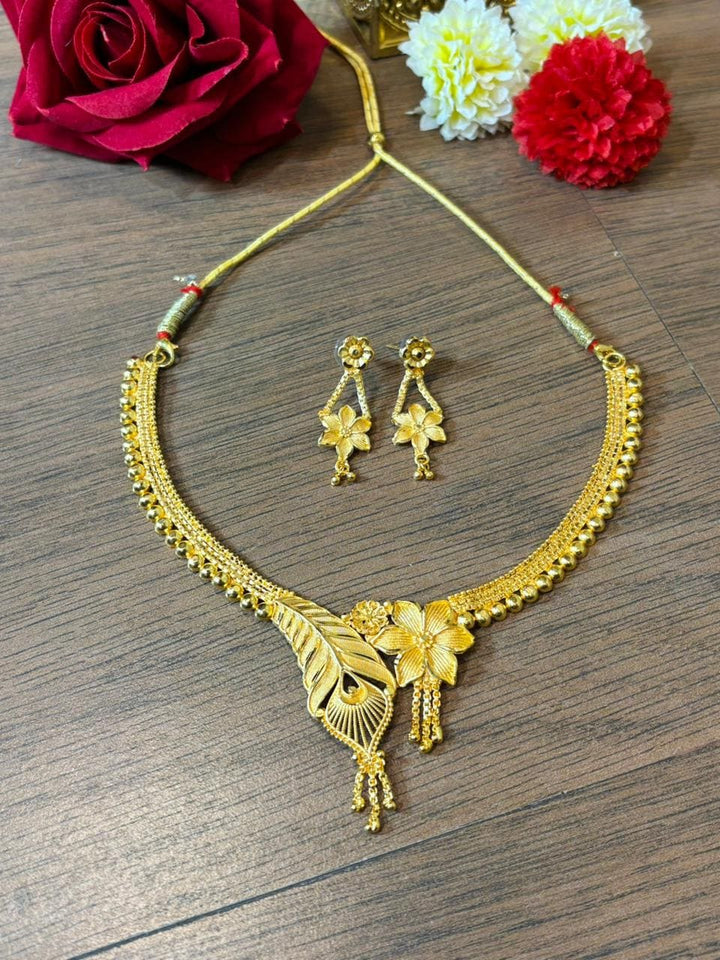 Feathered Bloom- Gold Plated Necklace Set