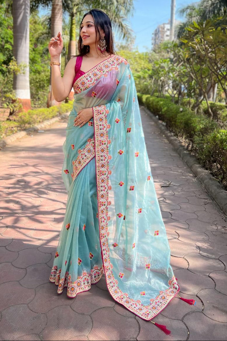 Skylit Serenity Designer Net Saree
