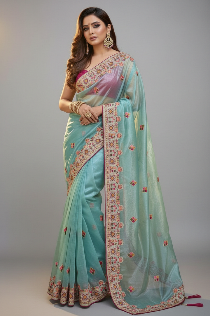 Skylit Serenity Designer Net Saree