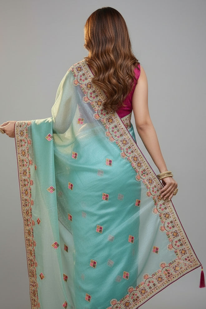 Skylit Serenity Designer Net Saree