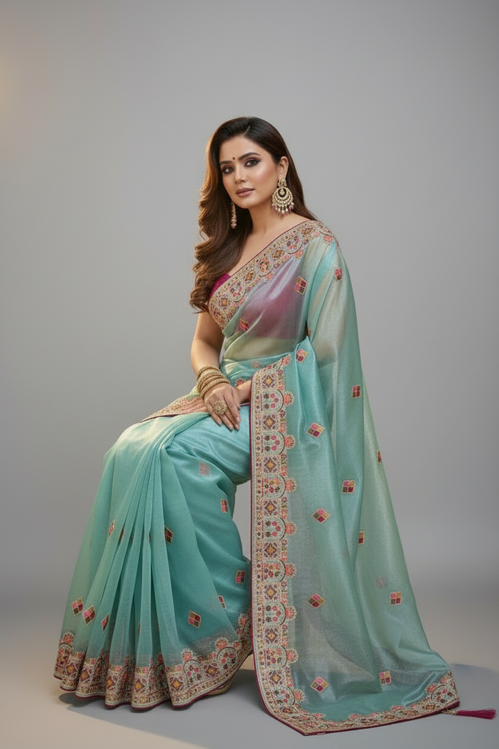 Skylit Serenity Designer Net Saree
