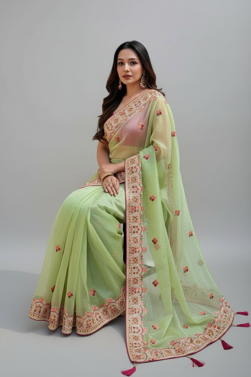 Skylit Serenity Designer Net Saree