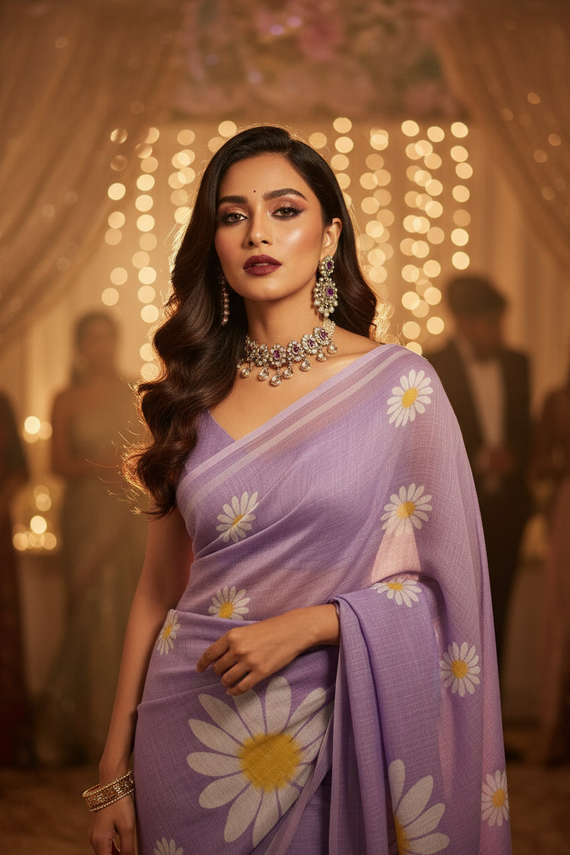 Aerial Bliss Linen Saree (lilac)