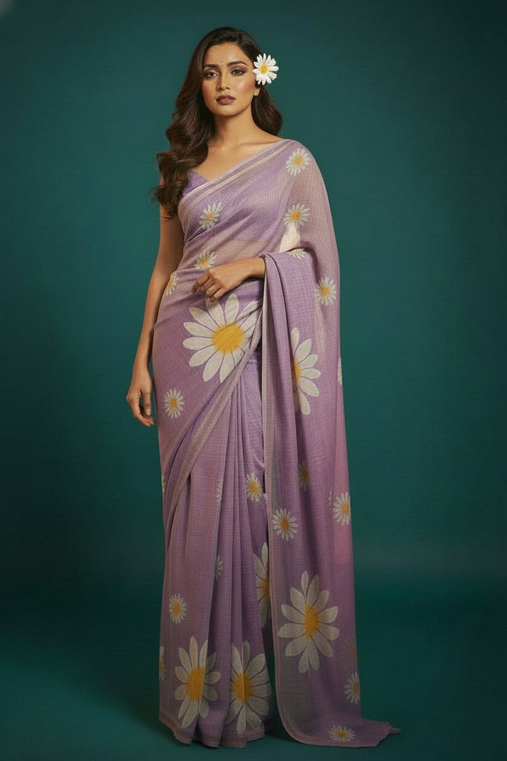 Aerial Bliss Linen Saree (lilac)