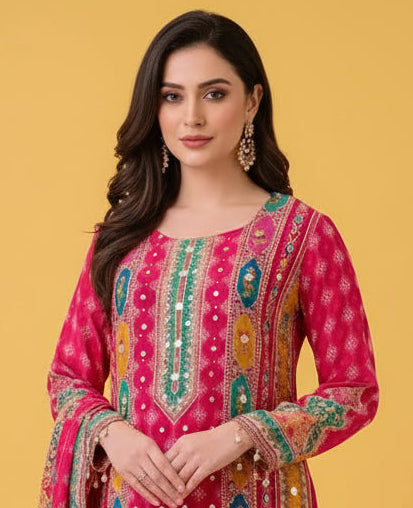 The Pink Chinnon Silk Kurti Set