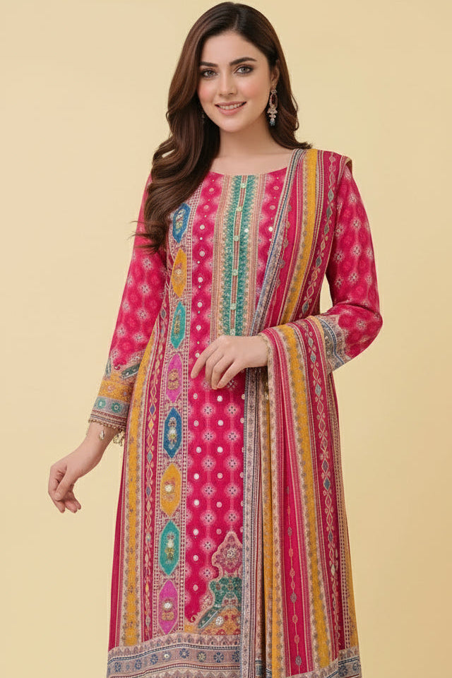 The Pink Chinnon Silk Kurti Set