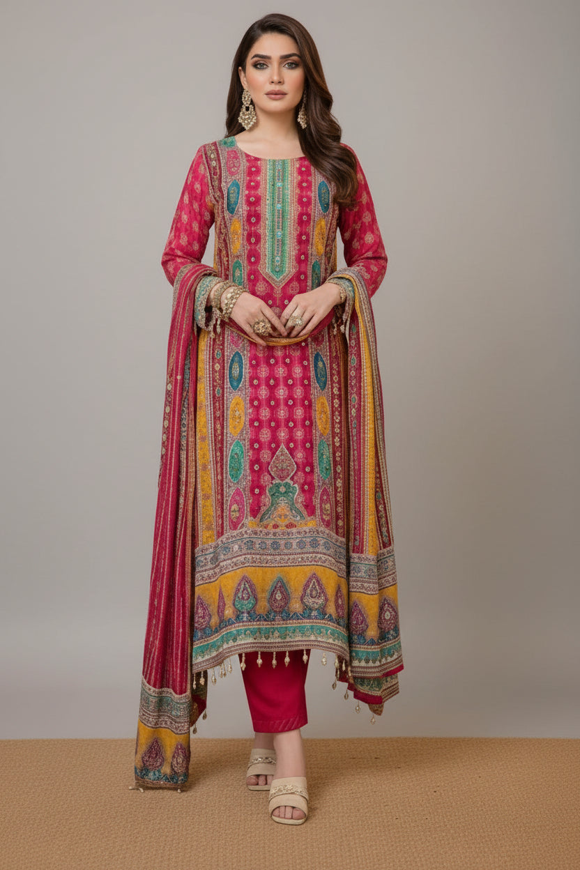 The Pink Chinnon Silk Kurti Set