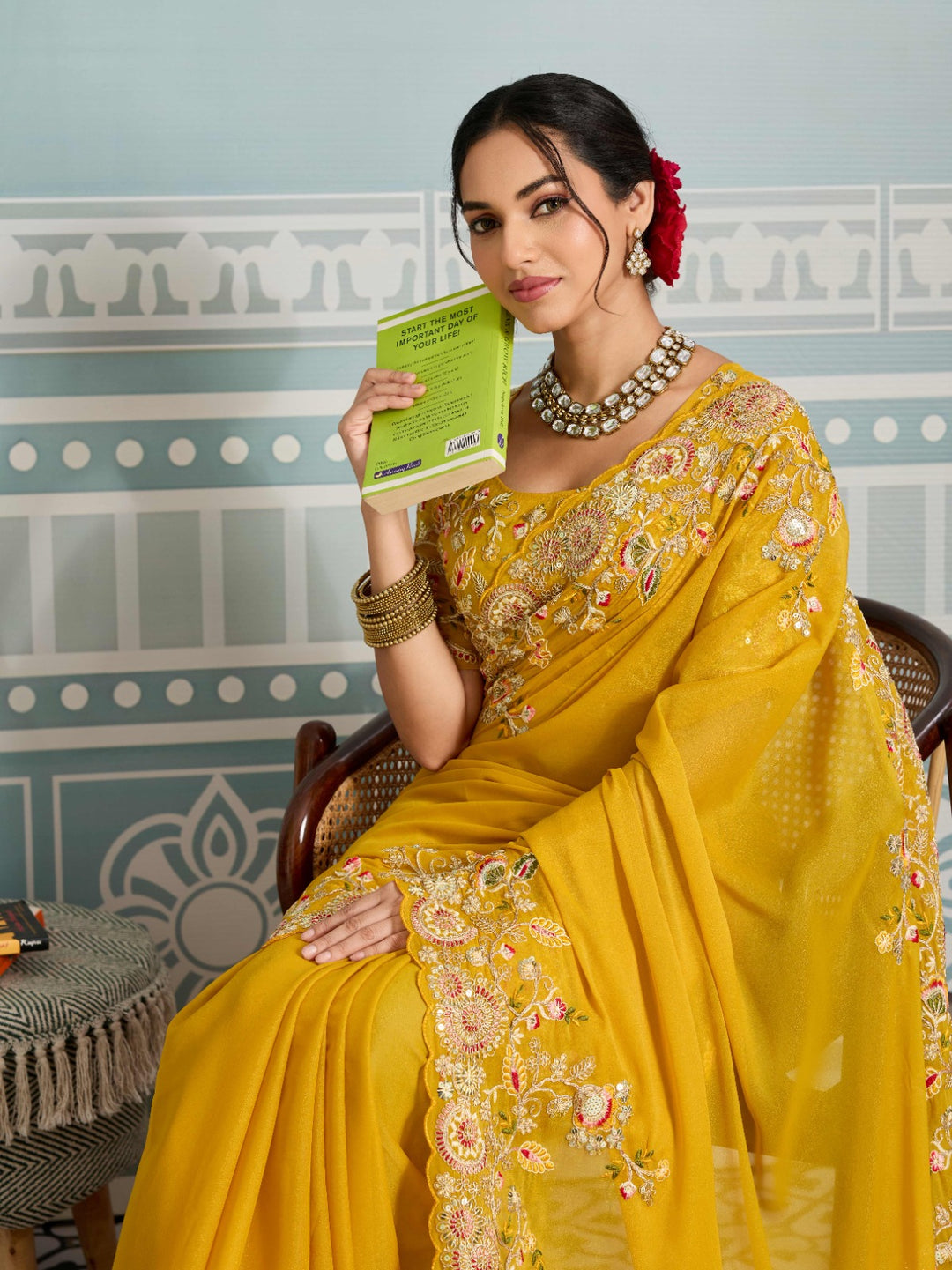 Yellow Rang Georgette Silk Saree