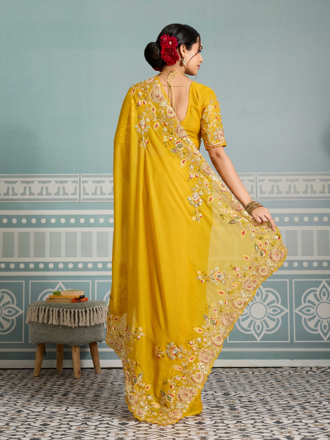 Yellow Rang Georgette Silk Saree