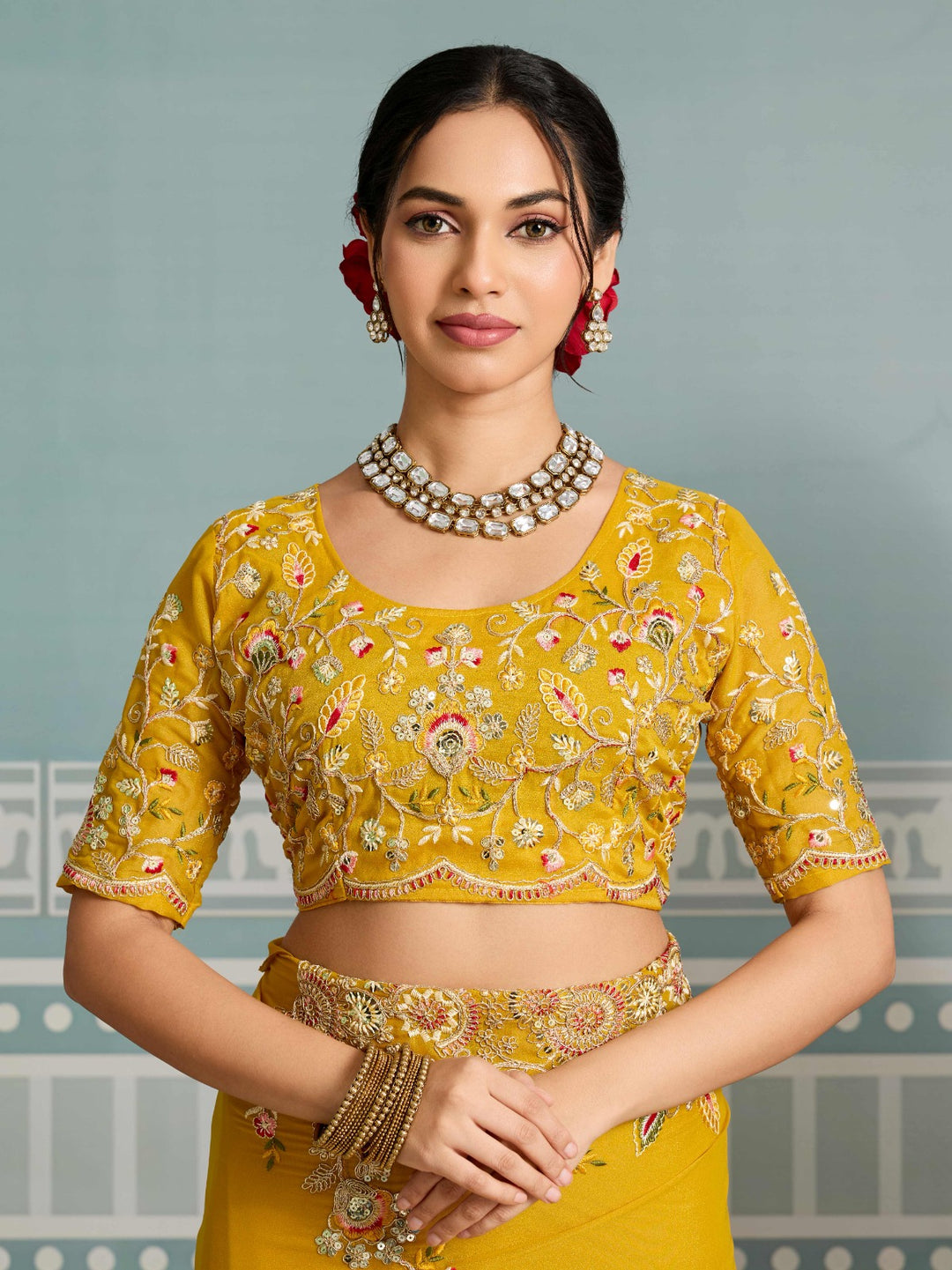 Yellow Rang Georgette Silk Saree