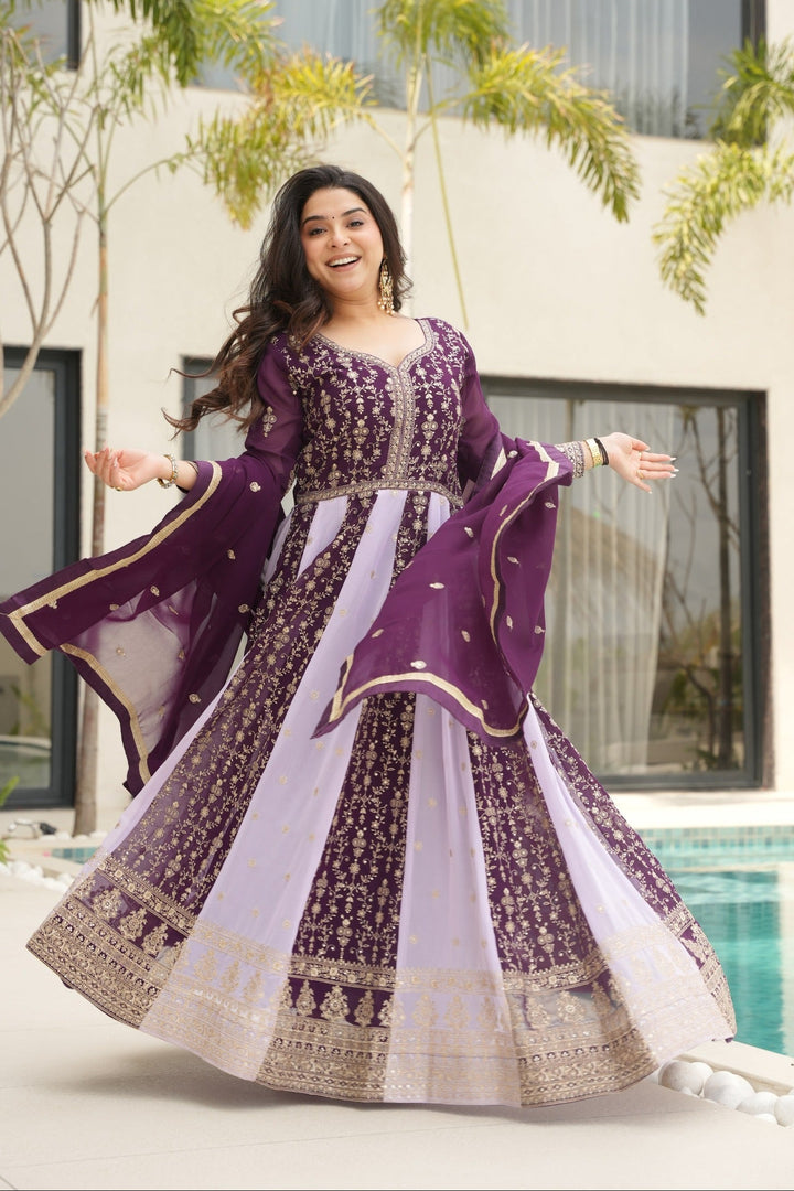 Artisanal Illusion Georgette Satin Silk Gown