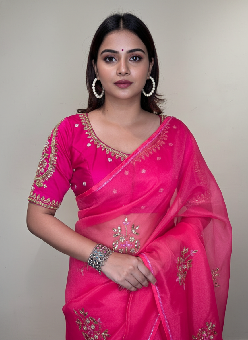 Bridal Collection Designer Cotton Blouse(Pink)