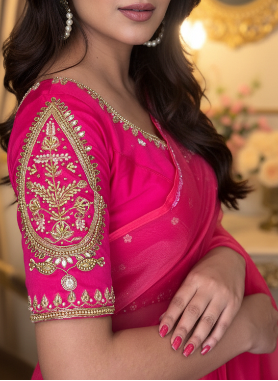 Bridal Collection Designer Cotton Blouse(Pink)