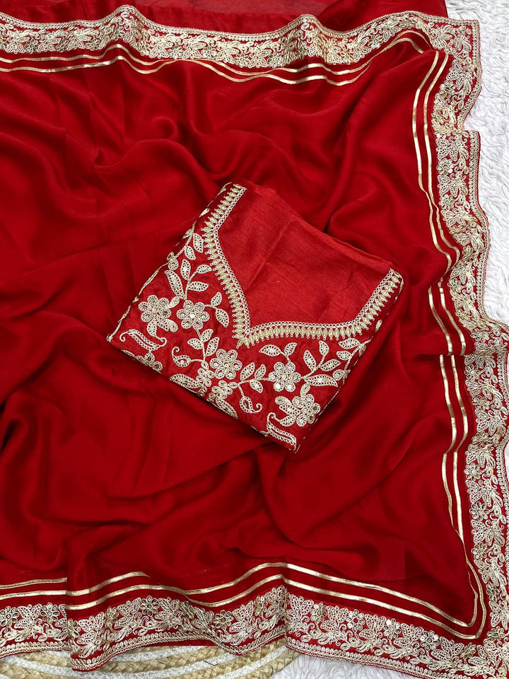 Red Gulmohar Rangoli Silk Saree