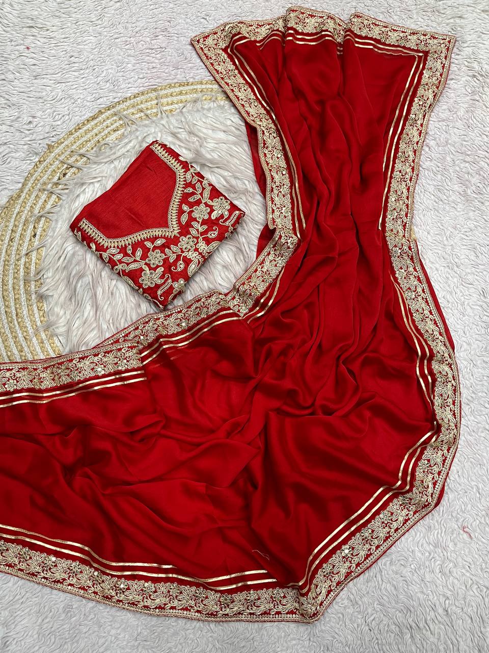Red Gulmohar Rangoli Silk Saree