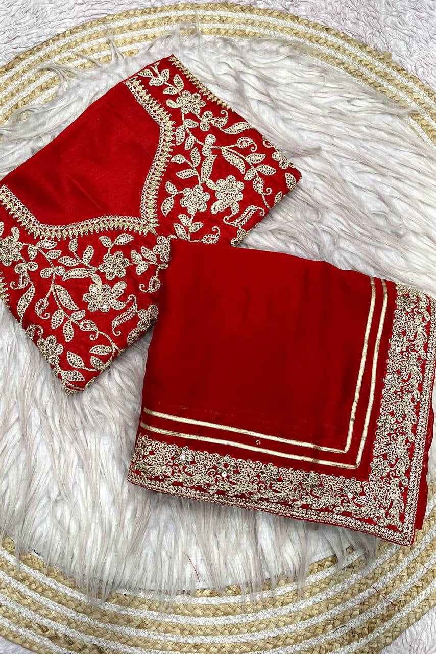 Red Gulmohar Rangoli Silk Saree