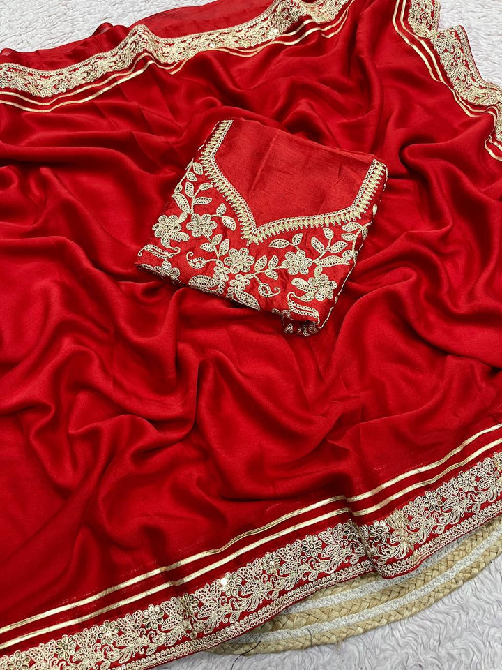 Red Gulmohar Rangoli Silk Saree