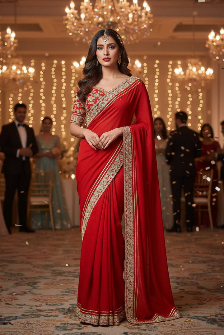 Red Gulmohar Rangoli Silk Saree