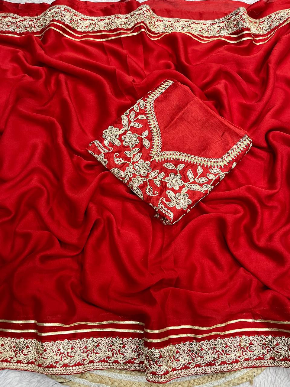 Red Gulmohar Rangoli Silk Saree